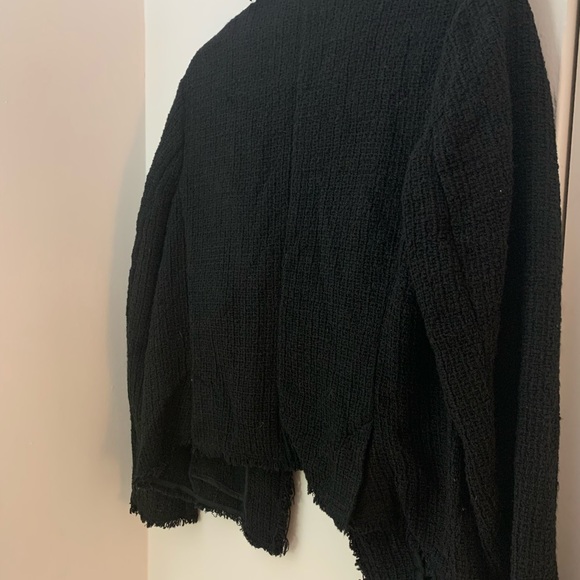 Zara Black Tweed Draped Jacket With Frayed Detail - Picture 7 of 7